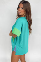 Oversized Star Patch T-Shirt – Raw Hem Split Design for Women - Piña Colada