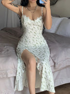 Floral Print Sweetheart Neck Cami Dress - Piña Colada