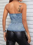Frayed Hem Button Detail Tube Top - Piña Colada