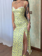 Floral Print Sweetheart Neck Cami Dress - Piña Colada