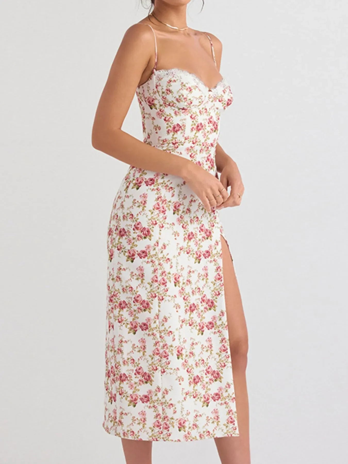 Floral Print Sweetheart Neck Cami Dress - Piña Colada