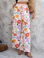 Devine Drawstring Printed Wide Leg Pants - Piña Colada