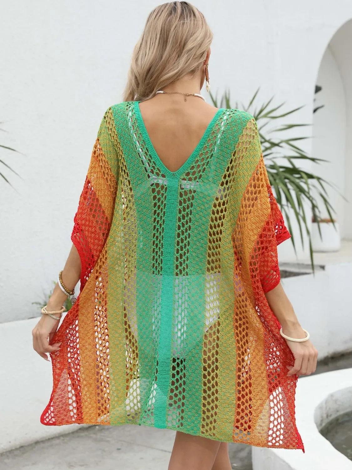 Rainbow Gradient Crochet Beach Cover Up - Piña Colada