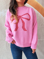 Bow Pattern Casual Long Sleeve Sweater - Piña Colada