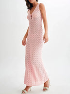 Lace Crochet V-Neck Sleeveless Maxi Dress - Piña Colada