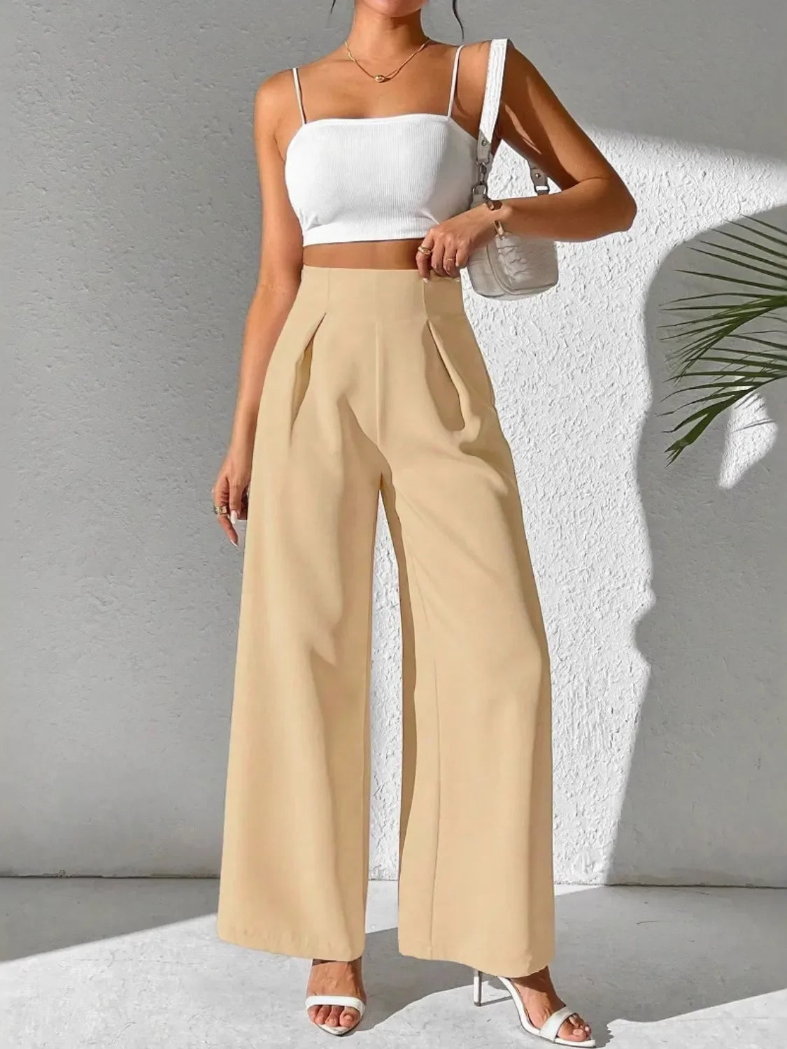 Wide Leg High Waist Pants - Piña Colada