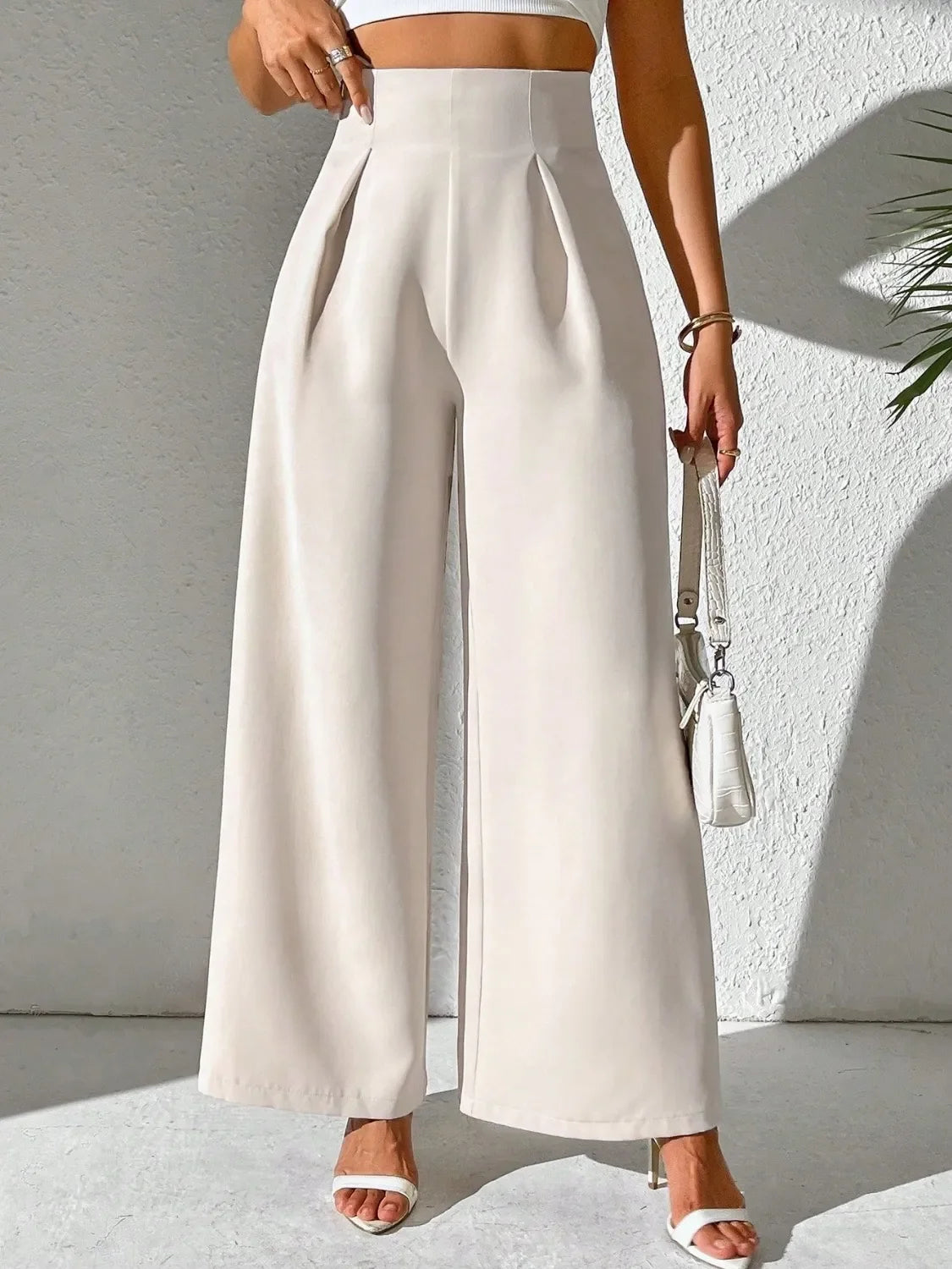 Wide Leg High Waist Pants - Piña Colada