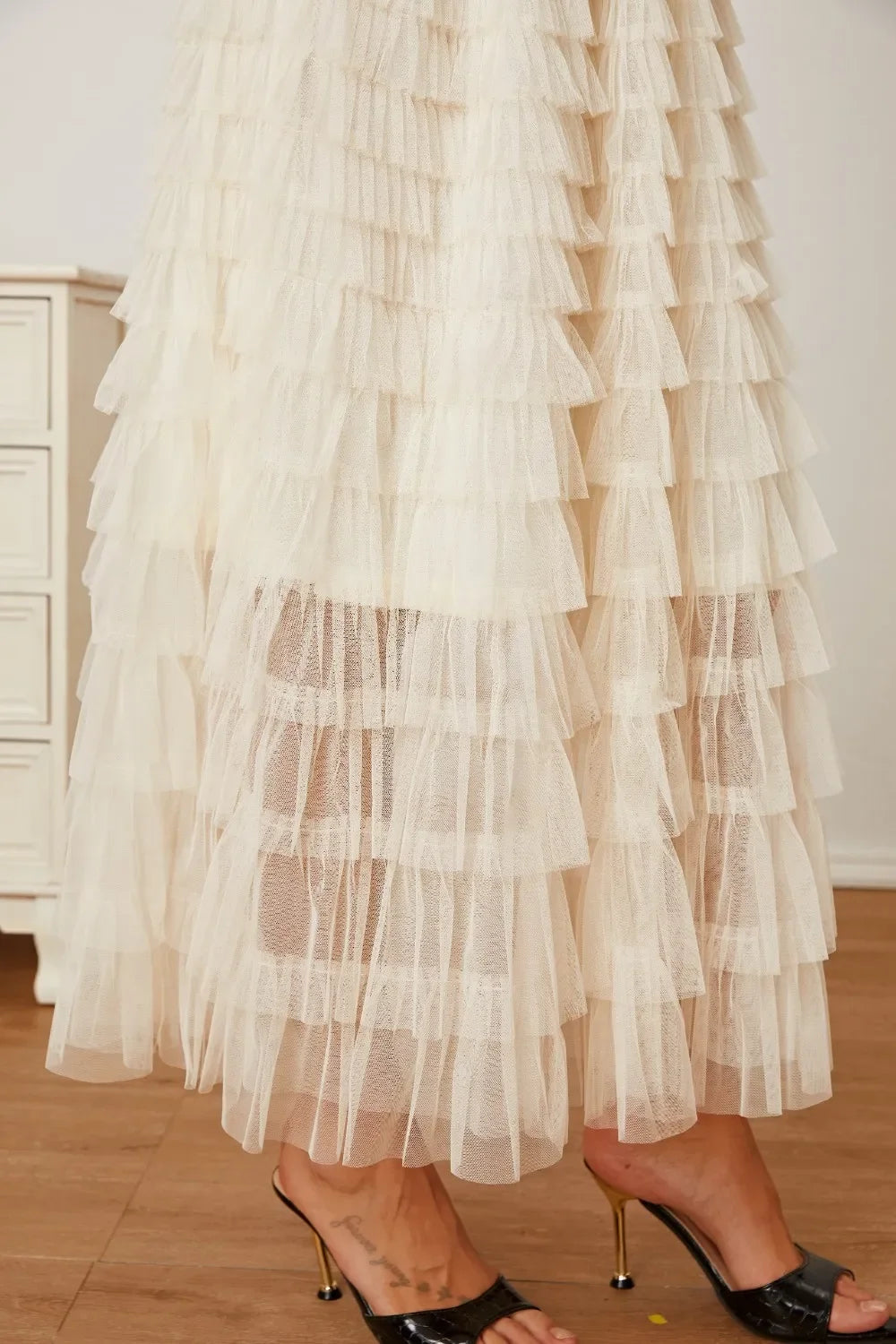 Ruched High Waist Tiered Skirt - Piña Colada