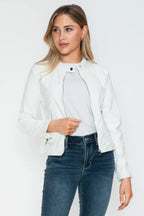 Snobbish PU Leather Zip Up Jacket with Pockets - Piña Colada
