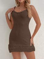 Fringe Hem Knit Cami Dress - Piña Colada