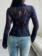 Tie Front Long Sleeve Lace Top - Piña Colada