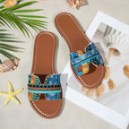 Bohemian Print Flat Sandals - Piña Colada