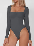 Square Neck Long Sleeve Bodysuit - Piña Colada