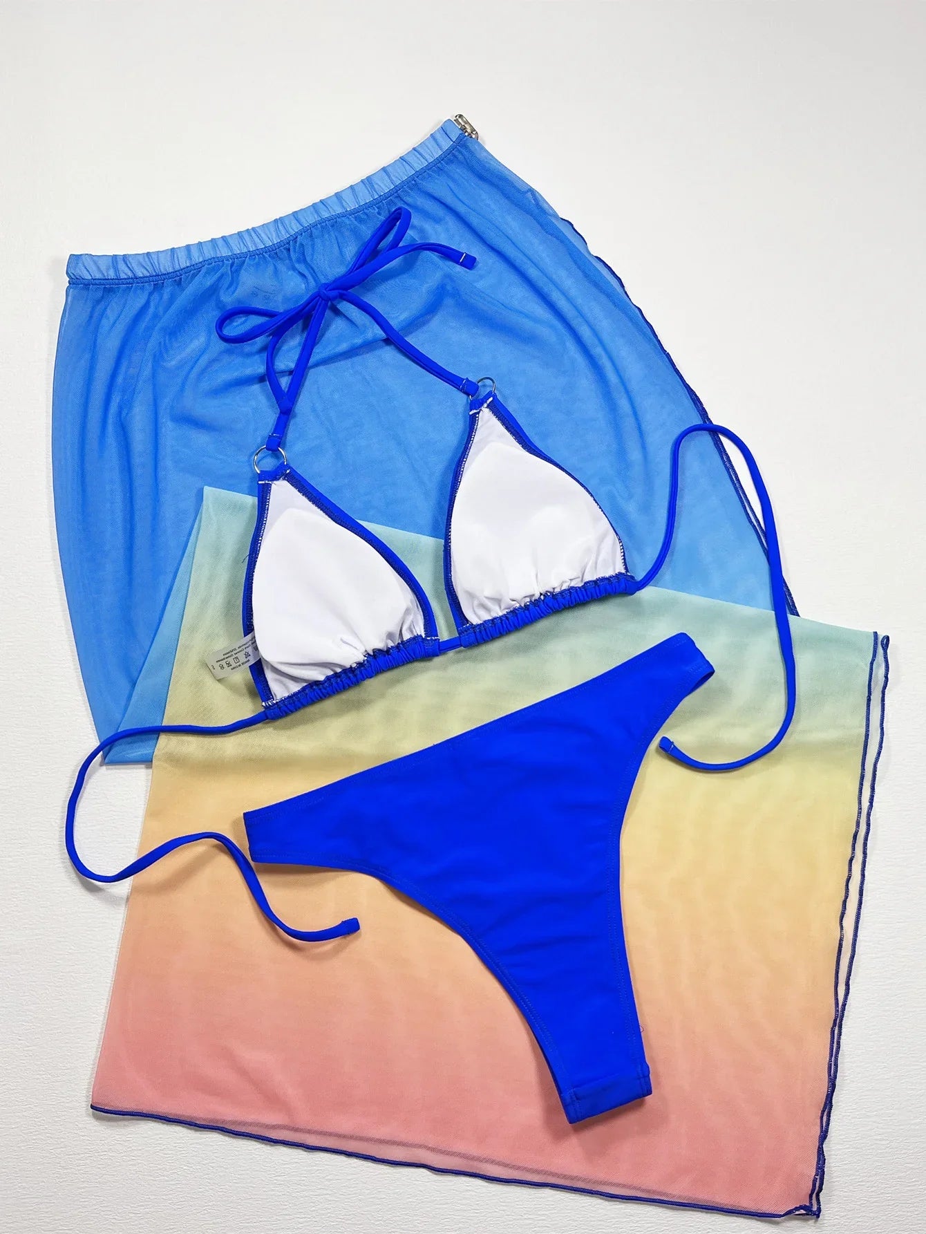 Gradient Halter Neck Three-Piece Swim Set - Piña Colada