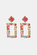 Square Shape Glass Stone Dangle Earrings - Piña Colada