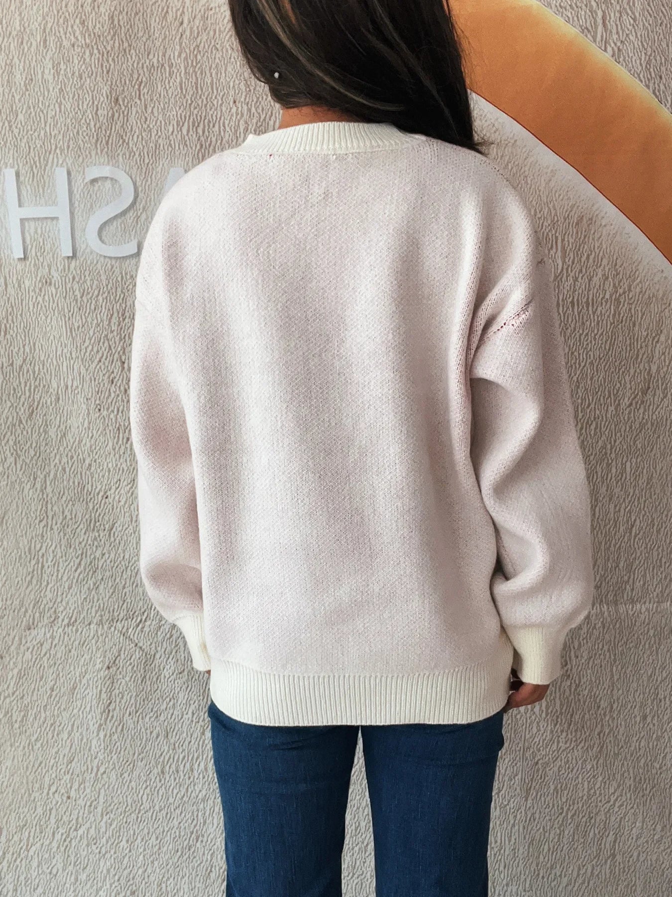 Bow Pattern Casual Long Sleeve Sweater - Piña Colada