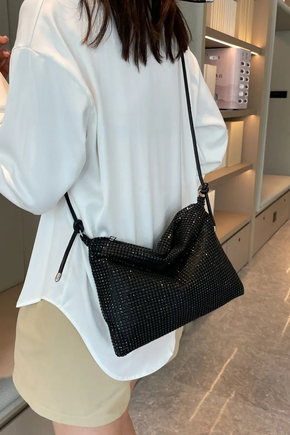 Rhinestone Knotted Strap Crossbody Bag - Piña Colada