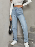 Asymmetrical Waist Straight Leg Jeans - Piña Colada