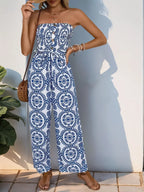 Perfee Smocked Tube Wide Leg Jumpsuit - Piña Colada