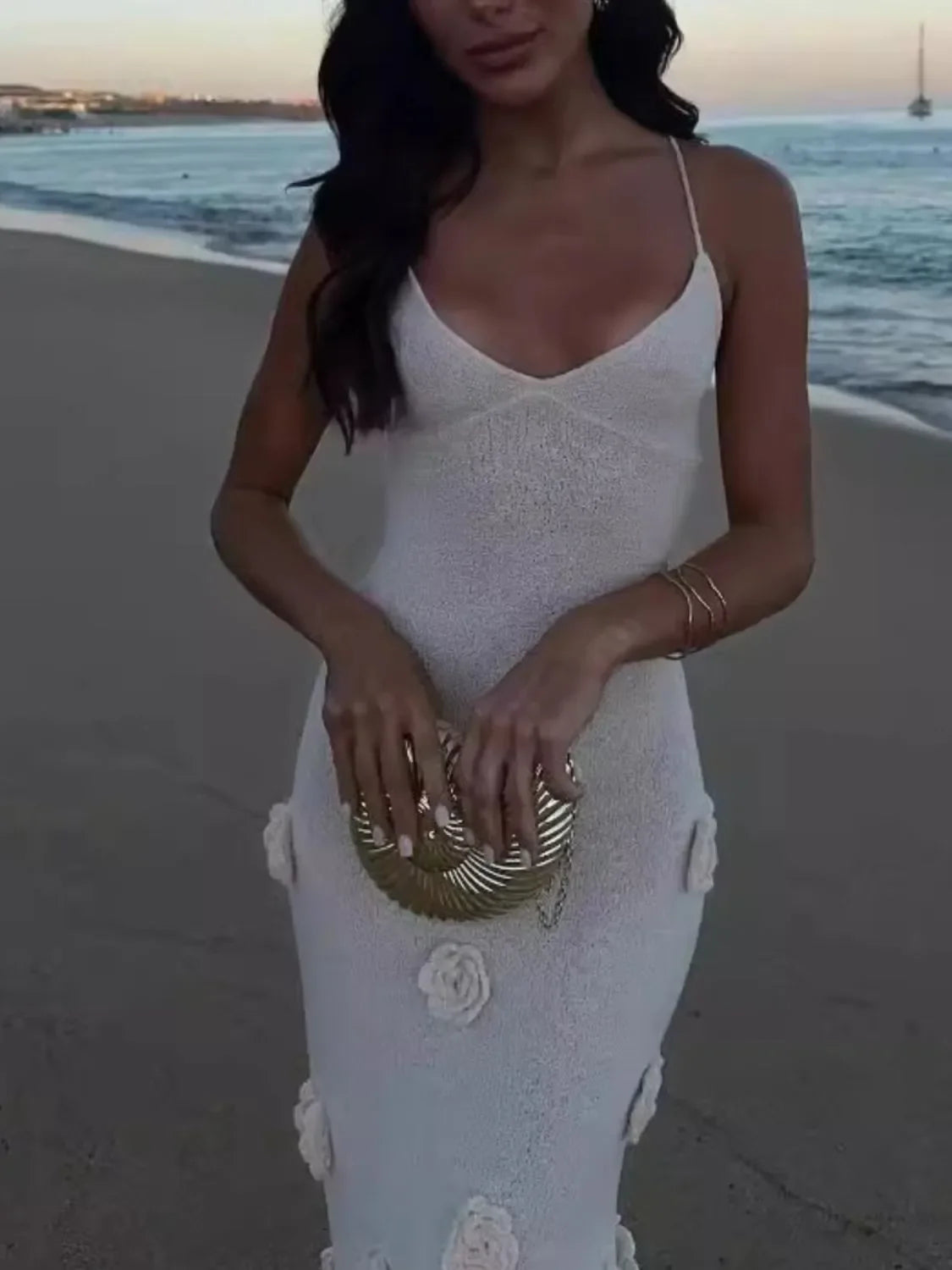 Flower Maxi Sweater Cami Dress - Piña Colada