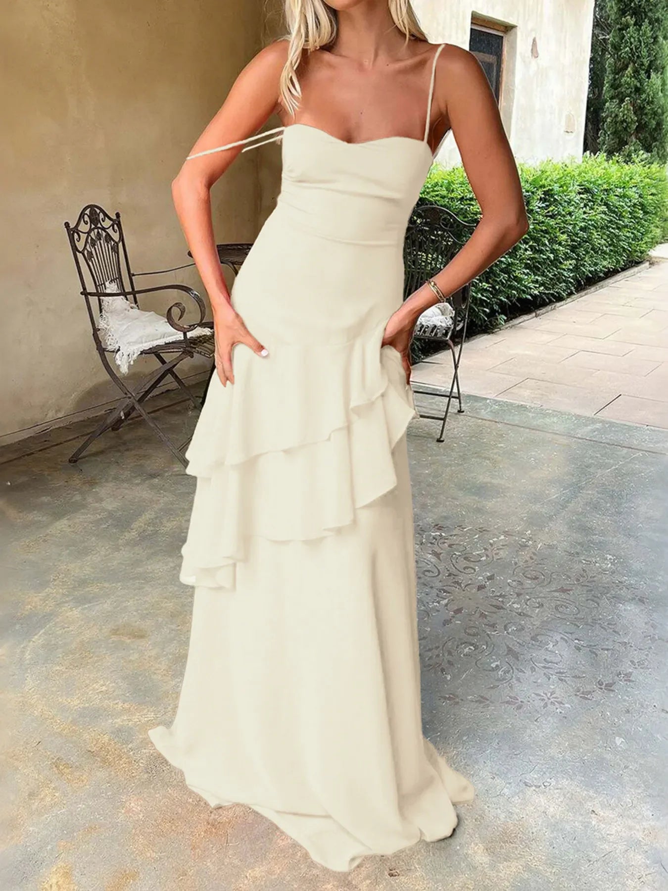Sweetheart Neck Ruffled Maxi Cami Dress - Piña Colada