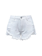 Raw Hem High Waist Denim Shorts - Piña Colada