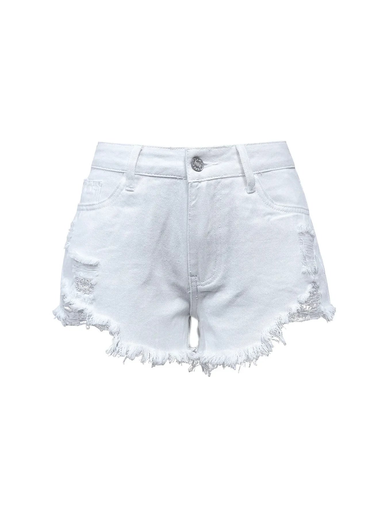 Raw Hem High Waist Denim Shorts - Piña Colada