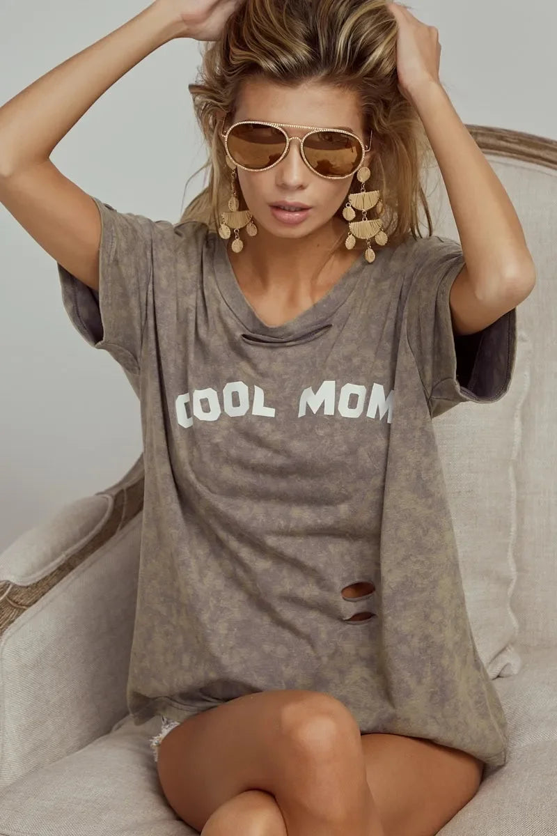 BiBi Washed Laser Cut Detail Cool Mom Print Top - Piña Colada