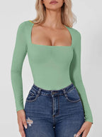 Square Neck Long Sleeve Bodysuit - Piña Colada