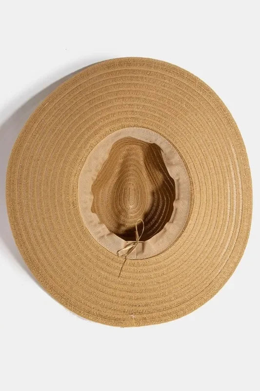 Fame Shell Beaded Wide Brim Straw Hat - Piña Colada