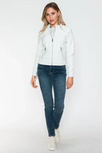 Snobbish PU Leather Zip Up Jacket with Pockets - Piña Colada