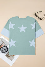 Oversized Star Patch T-Shirt – Raw Hem Split Design for Women - Piña Colada