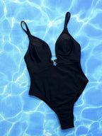 Crisscross Spaghetti Strap Plunge One-Piece Swimwear - Piña Colada