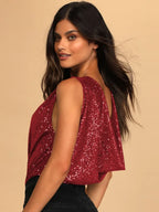 Sequin Surplice Sleeveless Bodysuit - Piña Colada