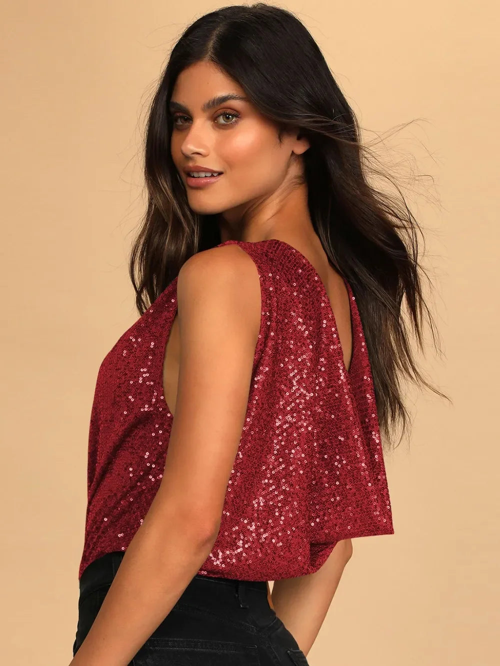 Sequin Surplice Sleeveless Bodysuit - Piña Colada