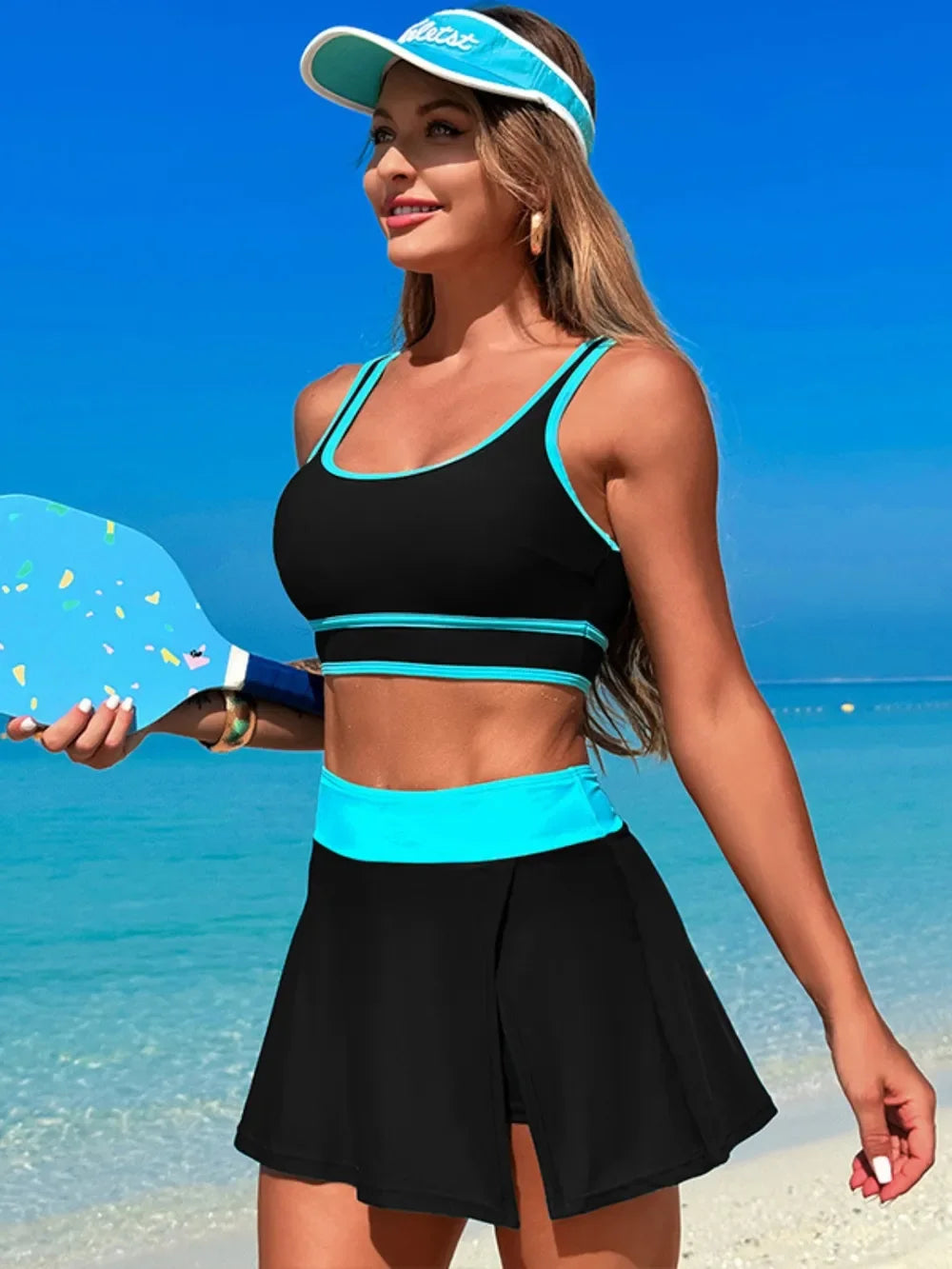 Scoop Neck Top and Skort Swim Set - Piña Colada
