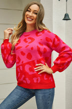 Angel Wings Woven Right Leopard Round Neck Dropped Shoulder Sweater - Piña Colada