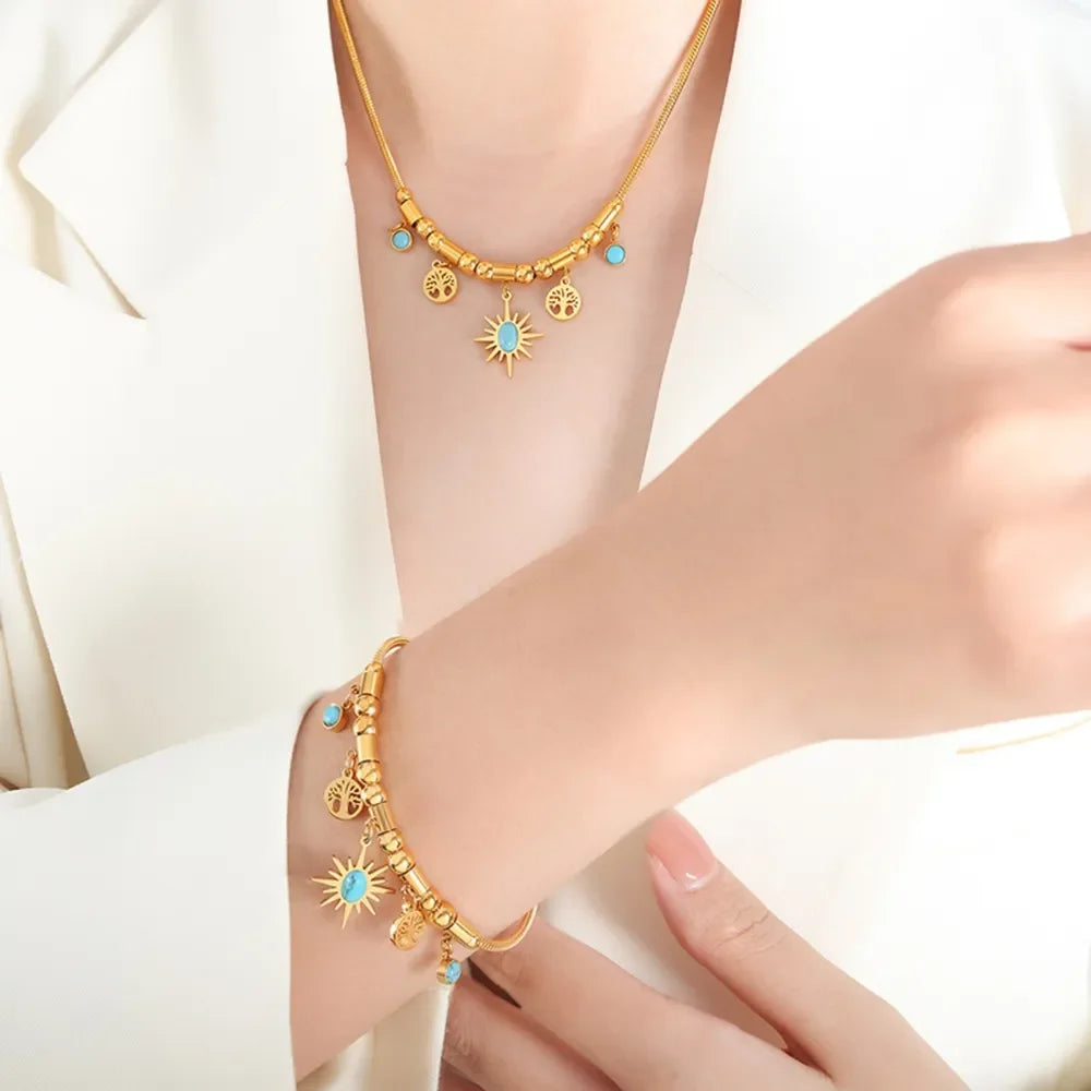 Gold-Plated Titanium Steel Charm Bracelet - Piña Colada