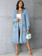 Pocketed Button Up Collared Neck Denim Top - Piña Colada