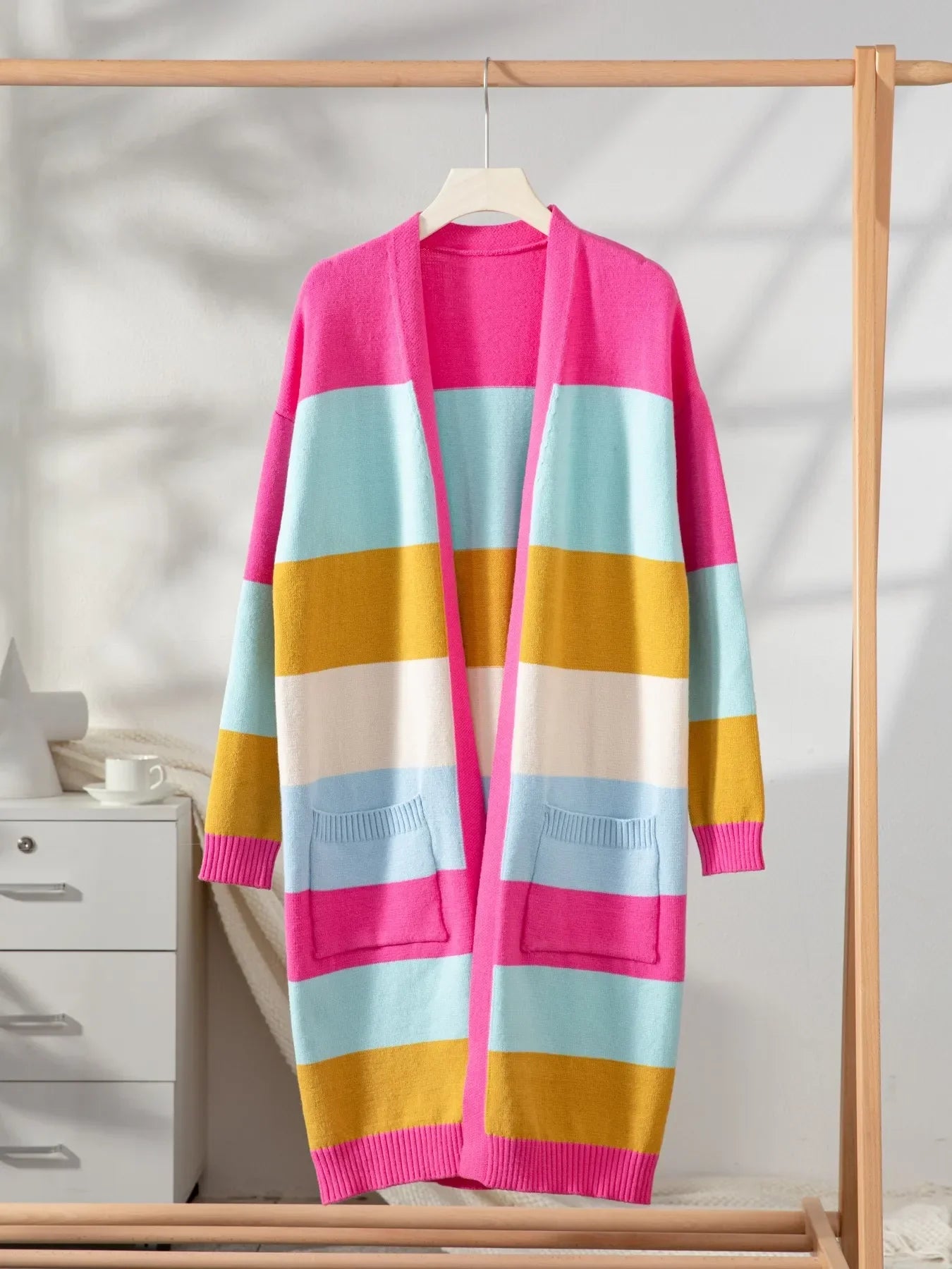 Color Block Open Front Cardigan - Piña Colada