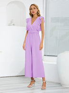 Ruffled Surplice Cap Sleeve Jumpsuit - Piña Colada