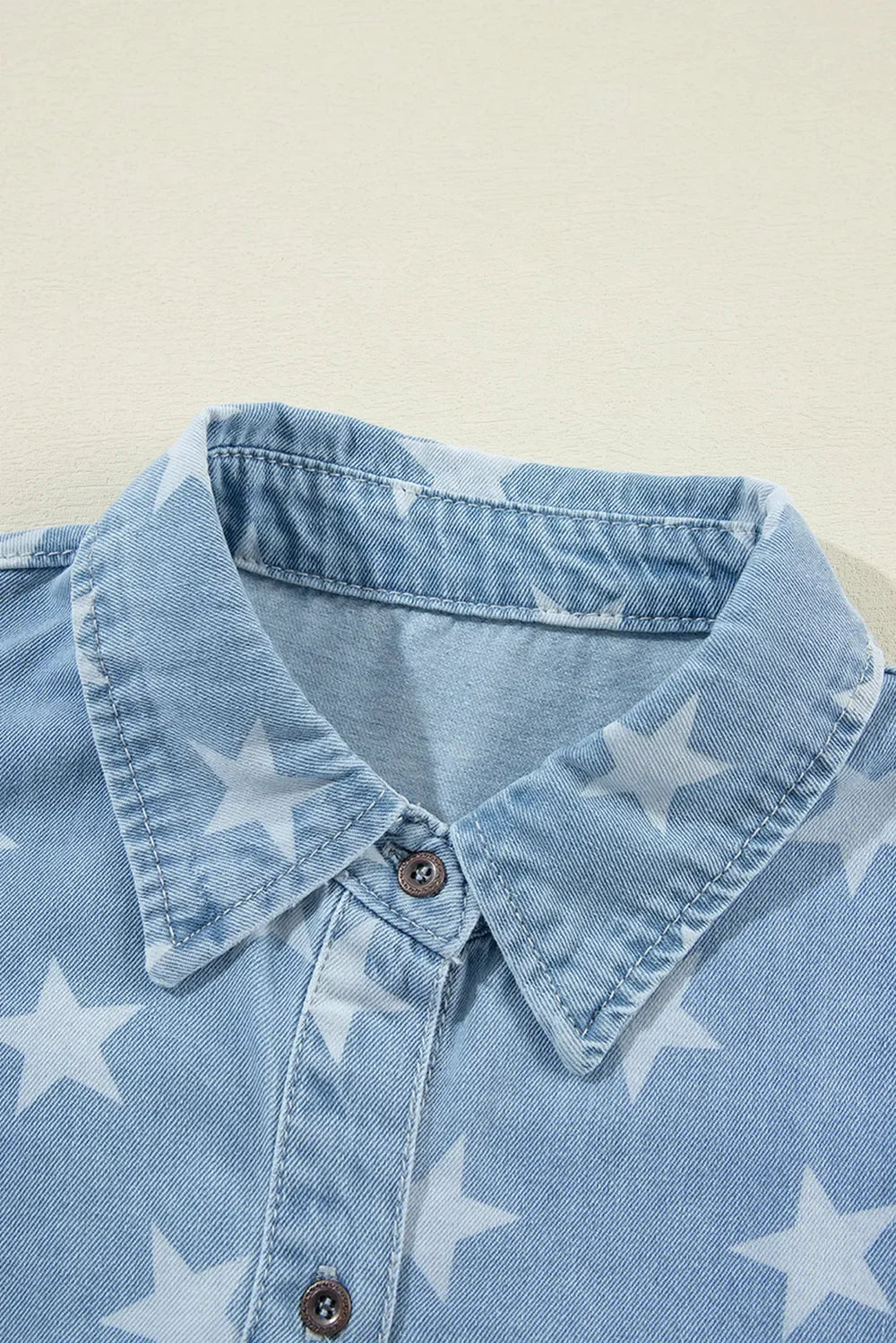 Star Collared Neck Denim Jacket - Piña Colada