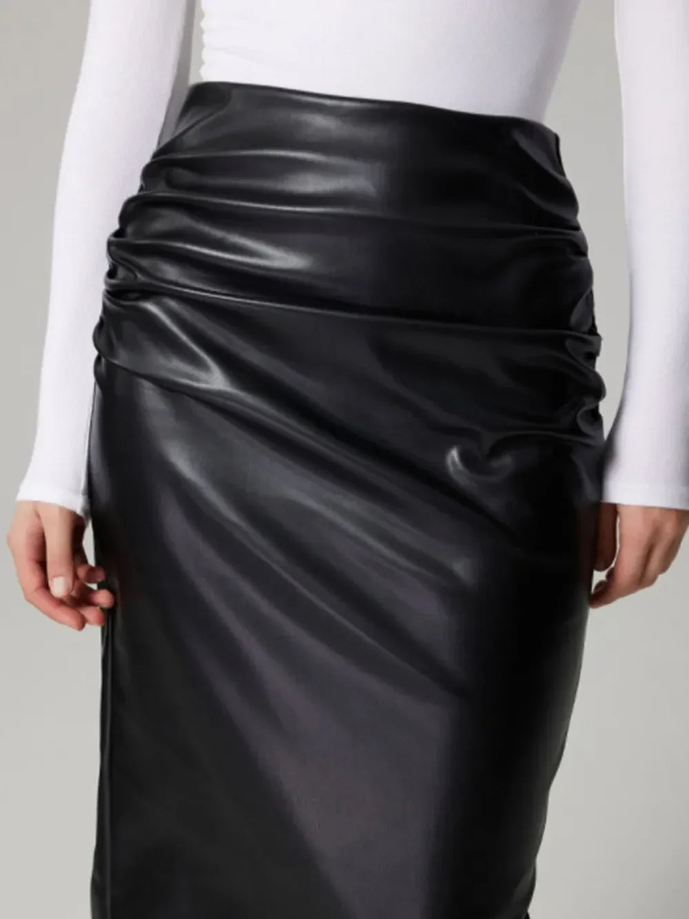 Slit Back Ruched Midi Skirt - Piña Colada