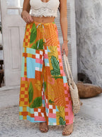 Devine Drawstring Printed Wide Leg Pants - Piña Colada