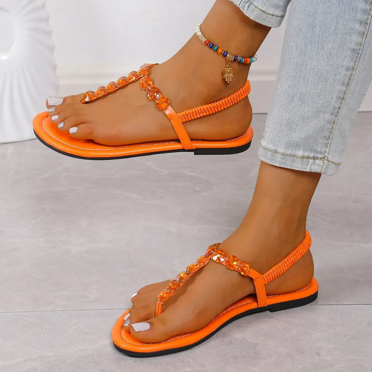 Toe Post Flats Sandals - Piña Colada