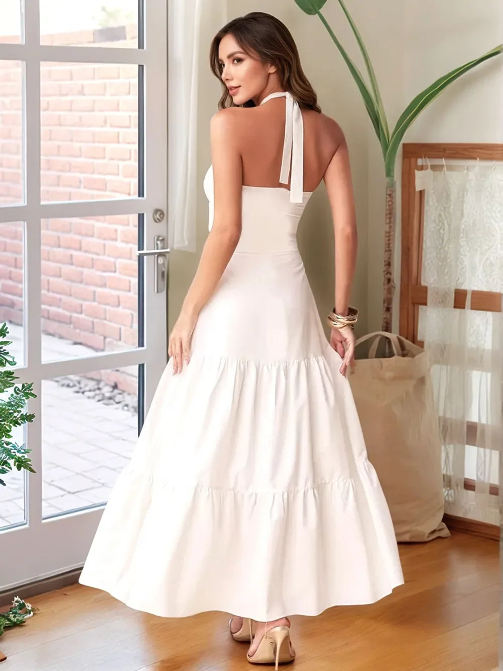 Twist Front Cutout Tiered Maxi Dress - Piña Colada