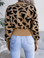Leopard Round Neck Dropped Shoulder Sweater - Piña Colada