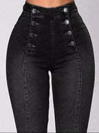 Full Size High-Waisted Double-Breasted Skinny Jeans Plus Size - Piña Colada