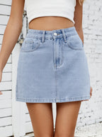 Solid Mini Denim Skirt - Piña Colada