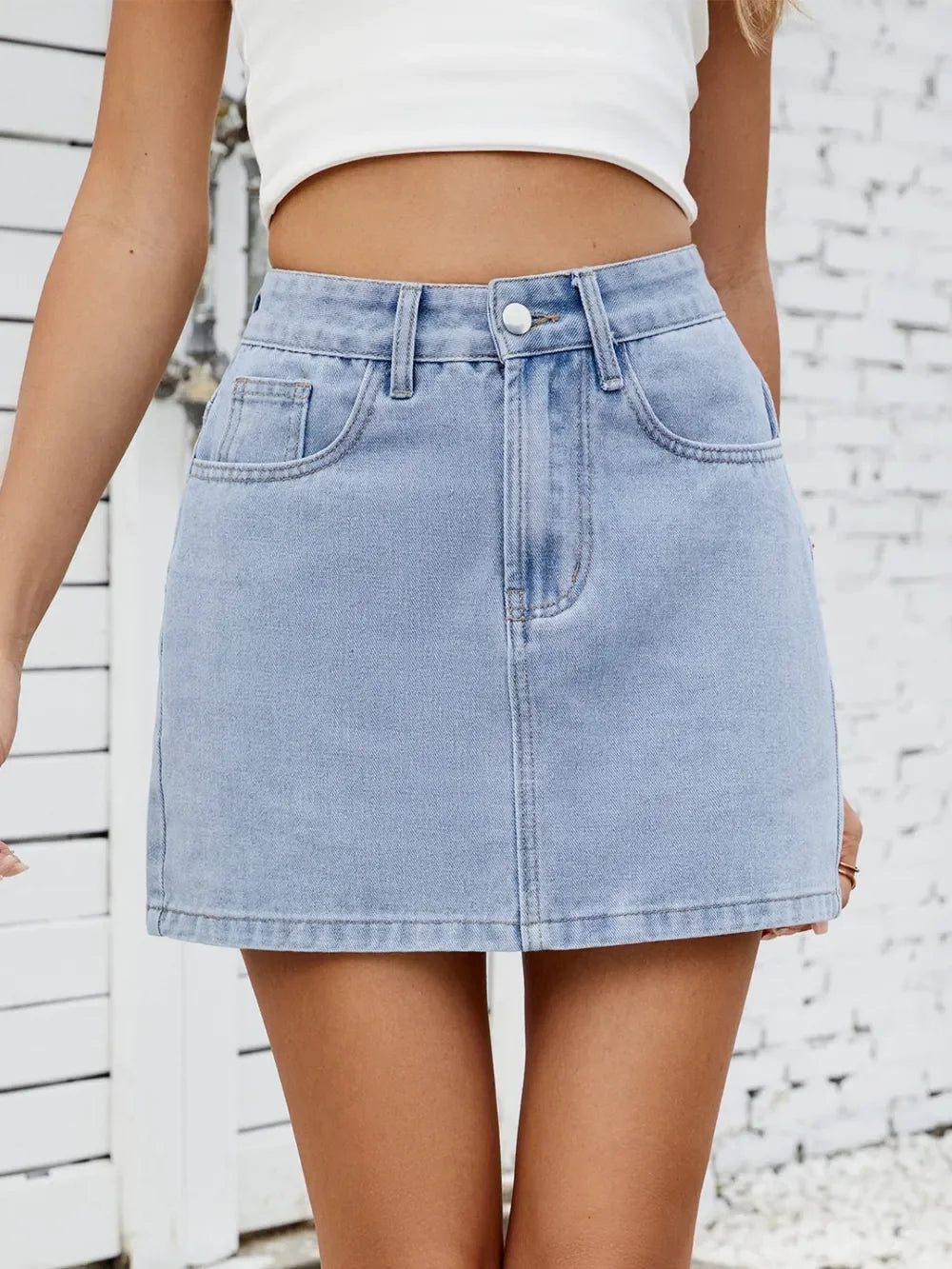 Solid Mini Denim Skirt - Piña Colada